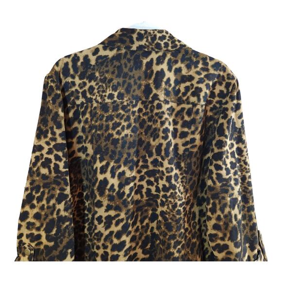JM Collection Faux Suede 3/4 Sleeve Leopard Print Snap-front Top Women's 20W - Picture 5 of 6